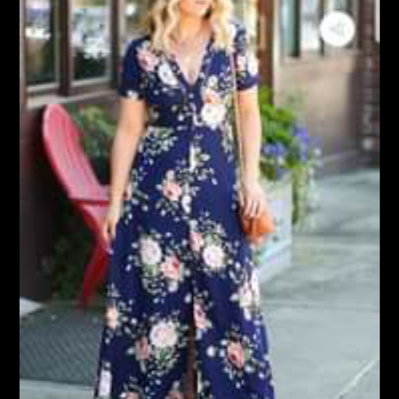Floral navy blue maxi dress - Picture 1 of 3